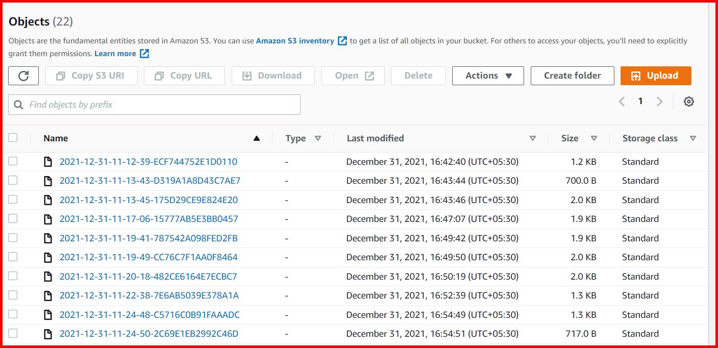 Picture showing the server access log created on target bucket